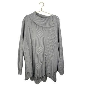 Roaman's Womans Cable Knit Tunic Sweater Cowl Neck Button Detail Plus Size 1x 46